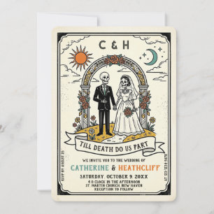 Retro Skeleton Bride and Groom Till Death Wedding Invitation