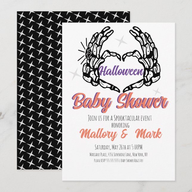 Retro Skeleton Halloween Baby Shower Party  Invitation (Front/Back)