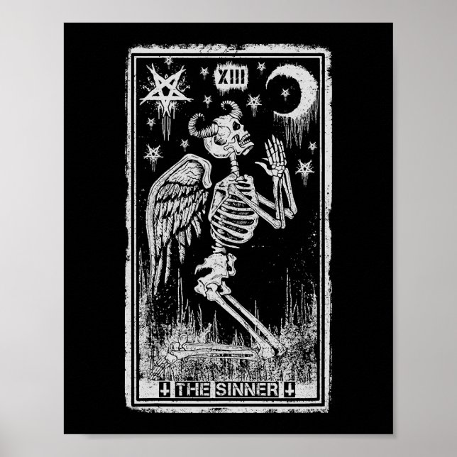 Retro Skeleton Kneeling The Sinner Tarot Card Wicc Poster (Front)