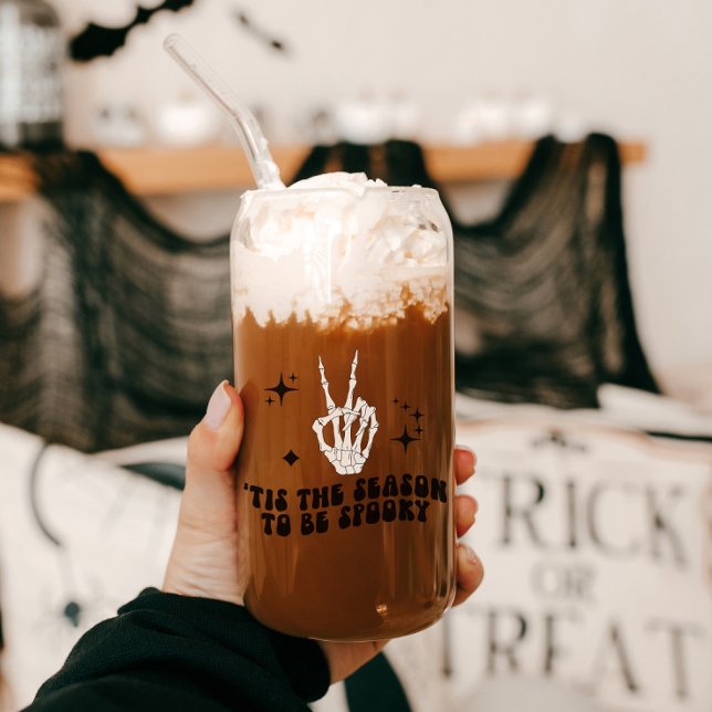 Retro Skeleton Peace Sign Halloween Sipper Can Glass (Creator Uploaded)