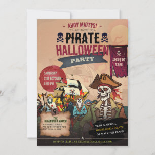Retro Skeleton Pirate Vintage Horror Halloween Invitation