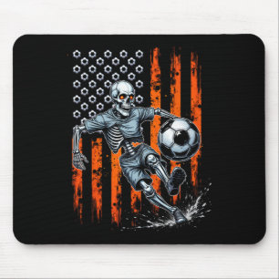 Retro Skeleton Playing Soccer Usa Flag Spooky Hall Mouse Mat