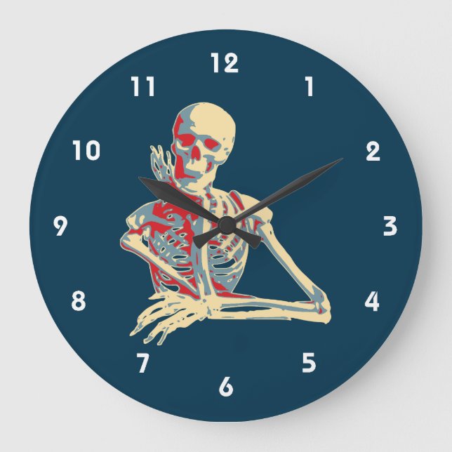 Retro Skeleton Resting His Chin on his Hand Large Clock (Front)