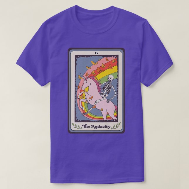 Retro Skeleton Rides Unicorn The Audacity Tarot Ca T-Shirt (Design Front)
