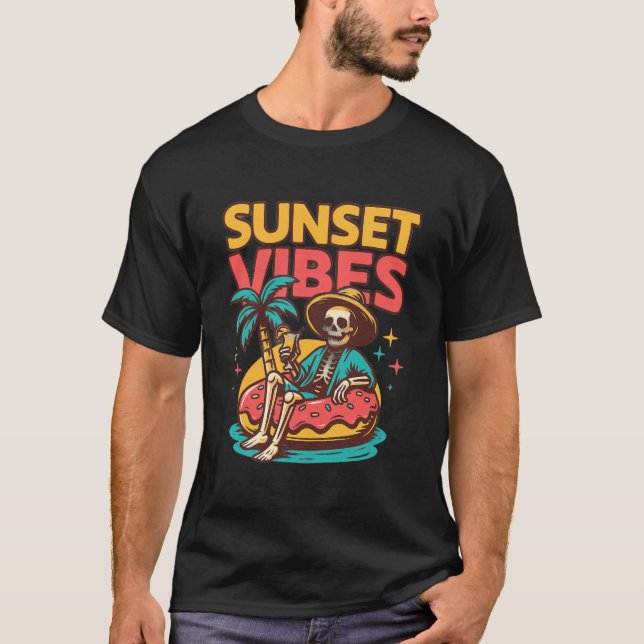 Retro Skeleton Sunset Vibes Summer Design T-Shirt (Front)