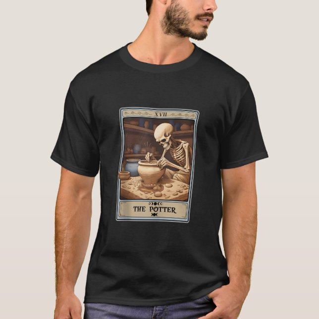 Retro Skeleton The Potter Tarot Card Halloween Pot T-Shirt (Front)