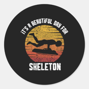 Retro Skeleton Winter Sports Sled Skeleton Racing Classic Round Sticker