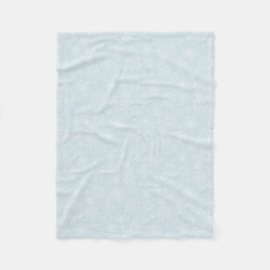 Retro Sketch Frozen Snowflakes on Ice Blue Fleece Blanket