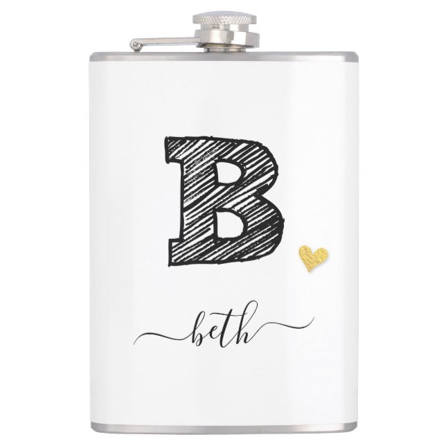 Retro Sketch Monogram Letter B, Flask (Front)