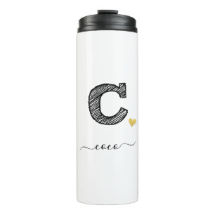 Retro Sketch Monogram Letter C, Thermal Tumbler