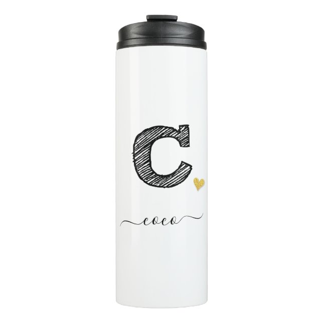 Retro Sketch Monogram Letter C, Thermal Tumbler (Front)