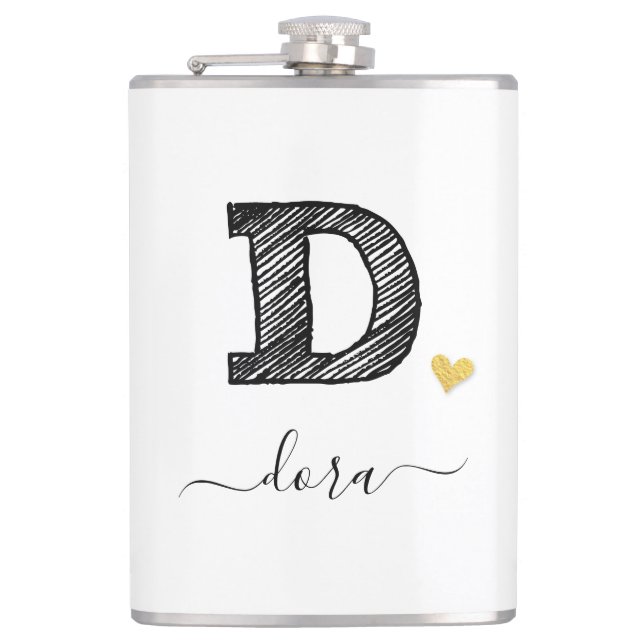 Retro Sketch Monogram Letter D, Flask (Front)