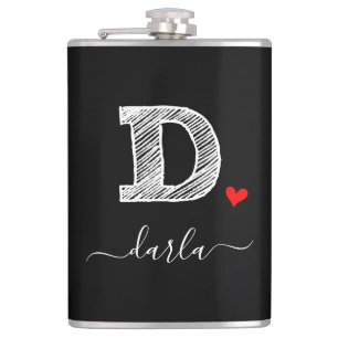 Retro Sketch Monogram Letter D, Flask