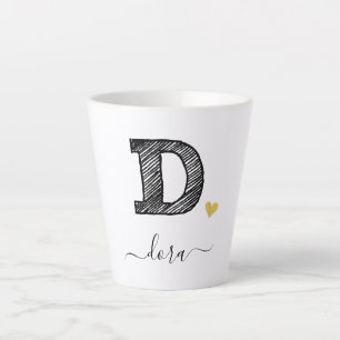 Retro Sketch Monogram Letter D, Latte Mug
