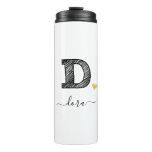 Retro Sketch Monogram Letter D, Thermal Tumbler
