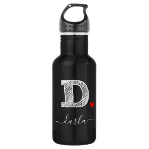 Retro Sketch Monogram Letter D, Water Bottle