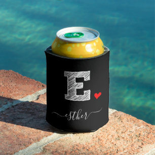 Retro Sketch Monogram Letter E, Can Cooler