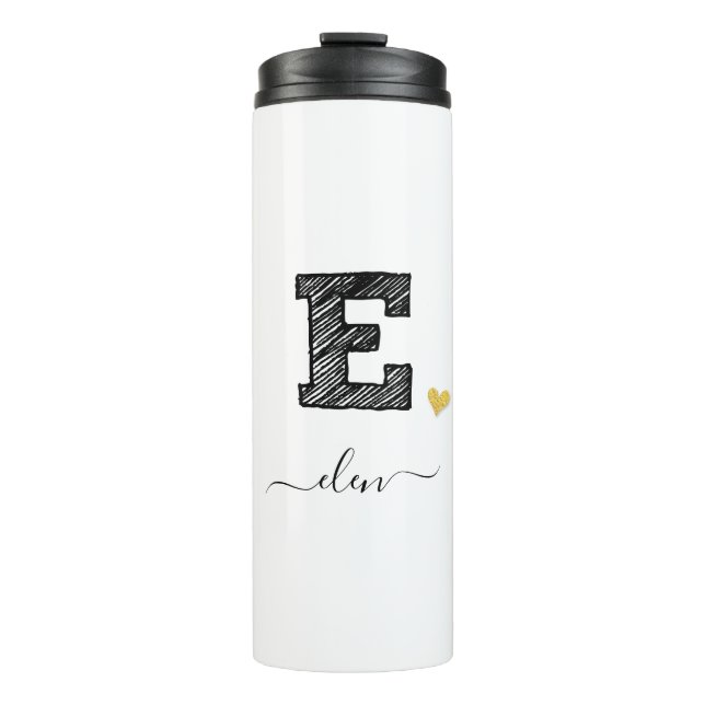 Retro Sketch Monogram Letter E, Thermal Tumbler (Front)