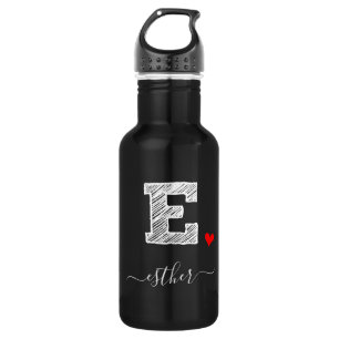 Retro Sketch Monogram Letter E, Water Bottle