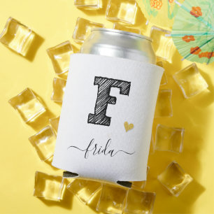 Retro Sketch Monogram Letter F, Can Cooler