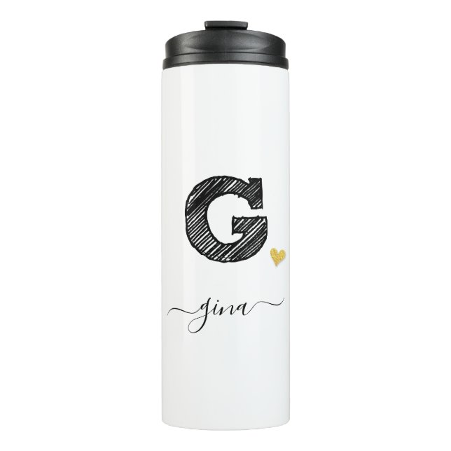 Retro Sketch Monogram Letter G, Thermal Tumbler (Front)