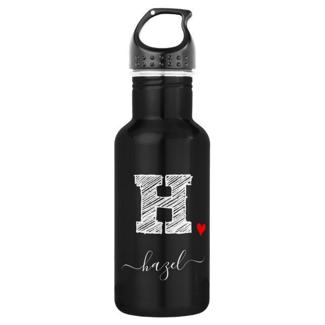 Retro Sketch Monogram Letter H, Water Bottle (Front)