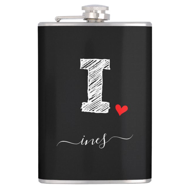 Retro Sketch Monogram Letter I, Flask (Front)