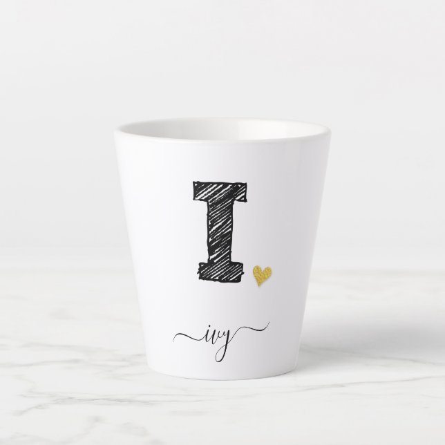 Retro Sketch Monogram Letter I, Latte Mug (Front)