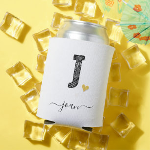 Retro Sketch Monogram Letter J, Can Cooler
