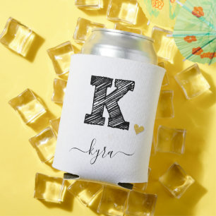 Retro Sketch Monogram Letter K, Can Cooler