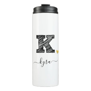 Retro Sketch Monogram Letter K, Thermal Tumbler
