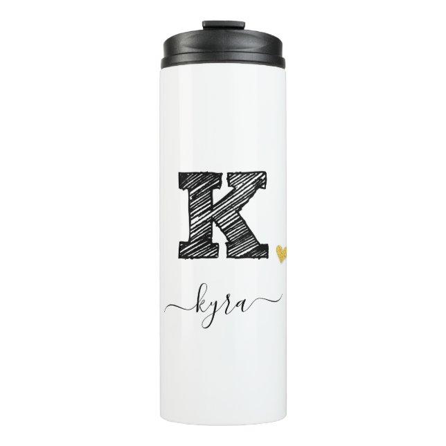 Retro Sketch Monogram Letter K, Thermal Tumbler (Front)