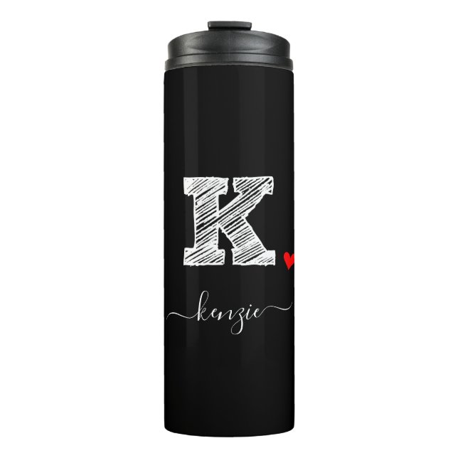 Retro Sketch Monogram Letter K, Thermal Tumbler (Front)