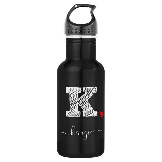Retro Sketch Monogram Letter K, Water Bottle (Front)