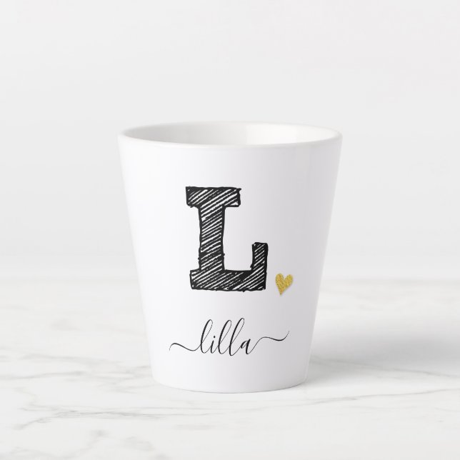 Retro Sketch Monogram Letter L, Latte Mug (Front)