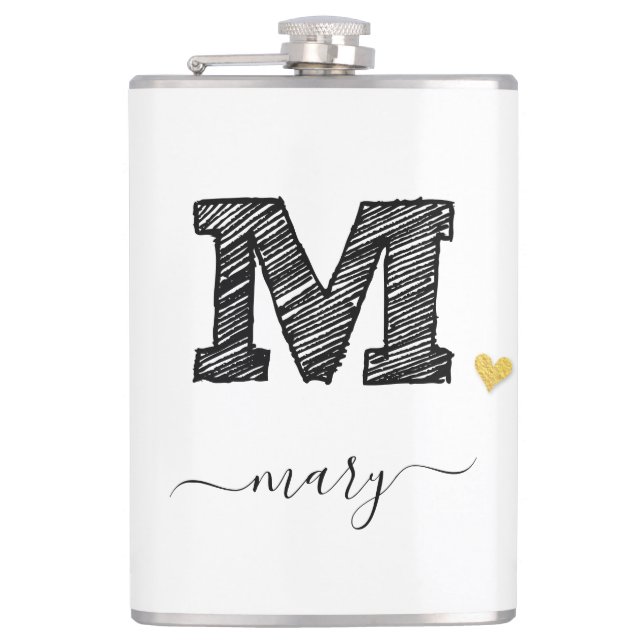 Retro Sketch Monogram Letter M, Flask (Front)