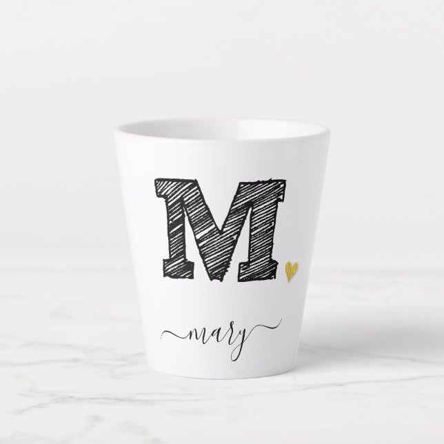 Retro Sketch Monogram Letter M, Latte Mug (Front)