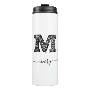 Retro Sketch Monogram Letter M, Thermal Tumbler