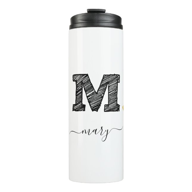 Retro Sketch Monogram Letter M, Thermal Tumbler (Front)