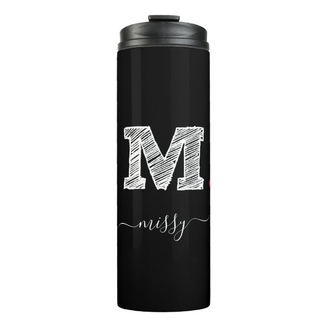 Retro Sketch Monogram Letter M, Thermal Tumbler (Front)