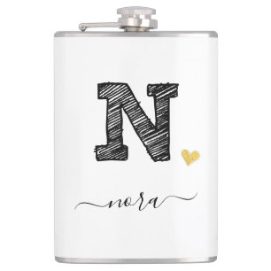 Retro Sketch Monogram Letter N, Flask