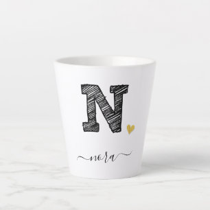 Retro Sketch Monogram Letter N, Latte Mug