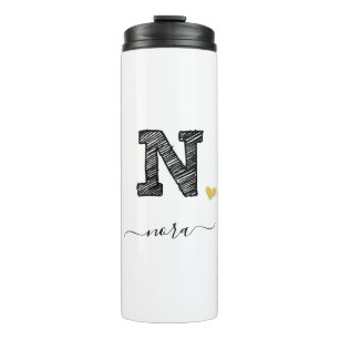 Retro Sketch Monogram Letter N, Thermal Tumbler