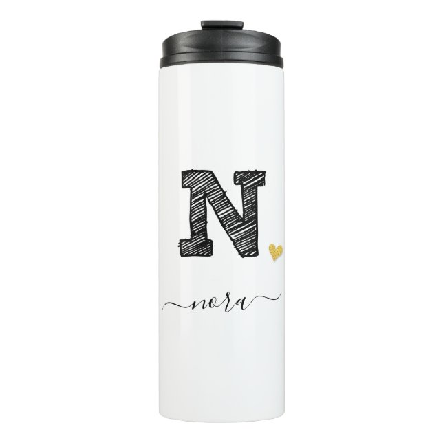 Retro Sketch Monogram Letter N, Thermal Tumbler (Front)