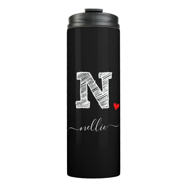 Retro Sketch Monogram Letter N, Thermal Tumbler (Front)