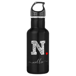 Retro Sketch Monogram Letter N, Water Bottle