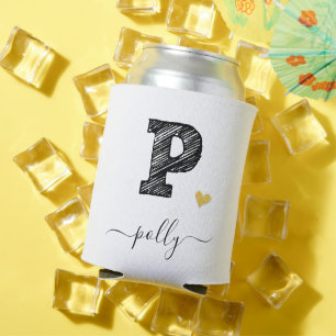 Retro Sketch Monogram Letter P, Can Cooler