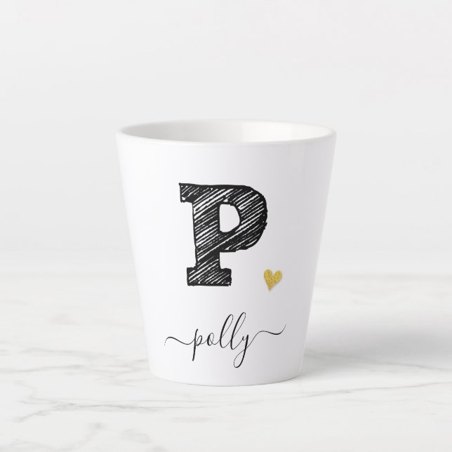 Retro Sketch Monogram Letter P, Latte Mug (Front)