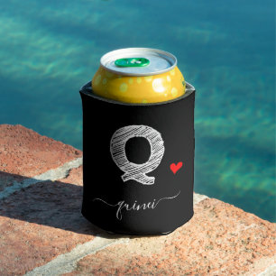 Retro Sketch Monogram Letter Q, Can Cooler