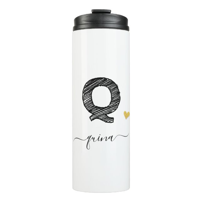 Retro Sketch Monogram Letter Q, Thermal Tumbler (Front)